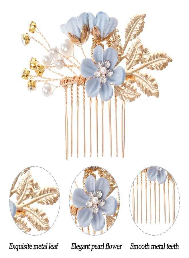 Rbenxia 20pcs Bridal Flower Wedding Hair Pins, Crystal Pearl Hair Clips Headpiece, Vintage Wedding Hair Accessories Jewelry with Rhinestone for Brides Bridesmaids Women Girls Updo(Dusty Blue) - Image 4